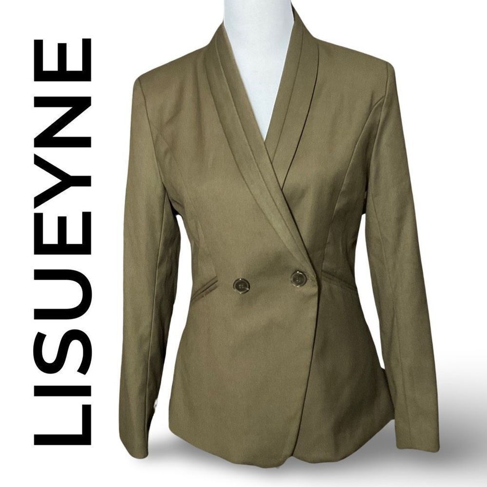 LISUEYNE Moss Green Blazer, 2 Button Closure, Faux Pockets, Size Small
